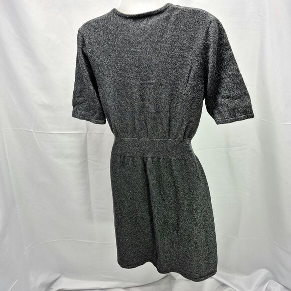 Liz Claiborne Gray Silver Metallic Sparkle Faux Wrap V-Neck Sweater Dress Medium - Picture 5 of 12